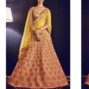Gold and peach lengha